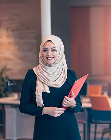 Woman studying on laptop